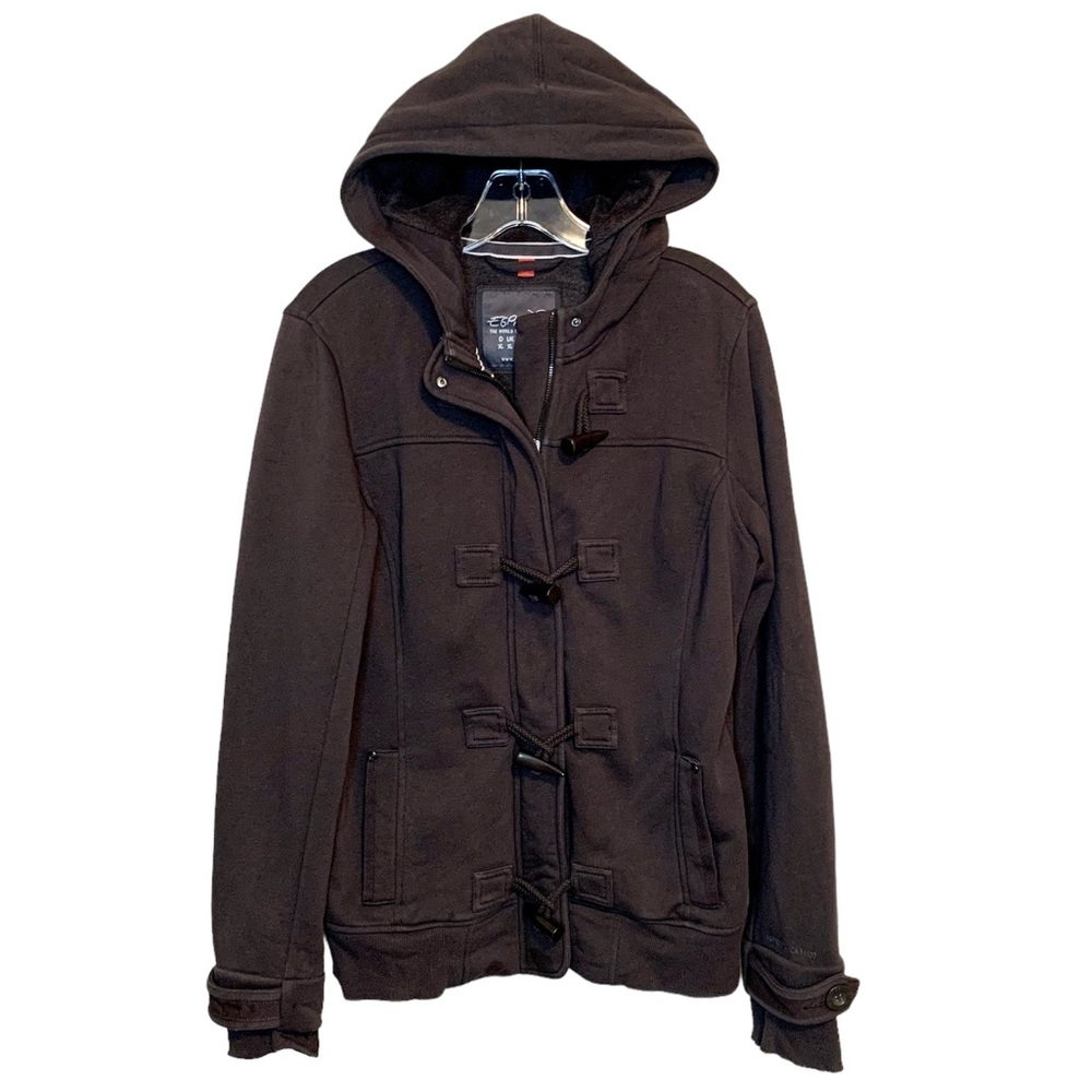 Vintage Esprit Coat Jersey Hood Zip Toggle Closure Chocolate Brown 1990s Size XL